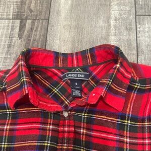 Lands' End Women's Red Plaid Flannel Shirt